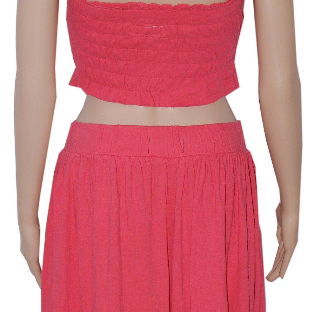 Free People Solange Set Ruffle Pull-On Wide-Leg Smocked Top & Pants XL - Picture 5 of 7